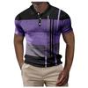 Men's Casual Striped Print Polo Shirt with Short Sleeves for Summer