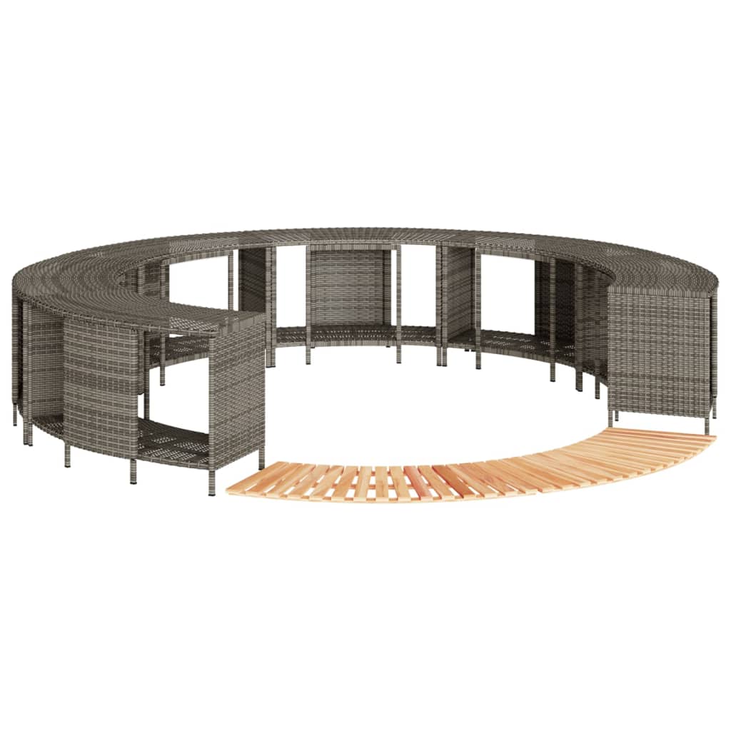 Whirlpool-Umrandung aus grauem Poly-Rattan und massivem Akazienholz