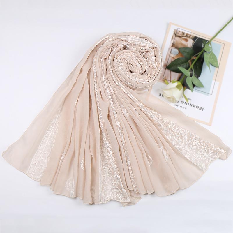 11 Colors Plain Embroider Cashew Nut Floral Viscose Shawl Scarf Women High Quality Pashmina Stole Bufandas Muslim Hijab 180*90Cm