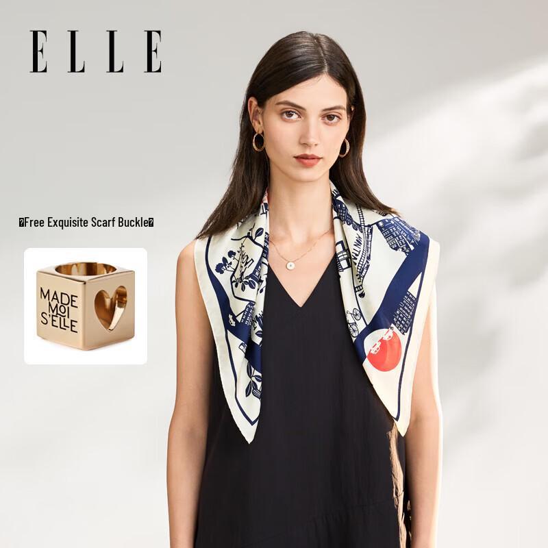 ELLE Hand-painted Floral Mulberry Silk Square Scarf