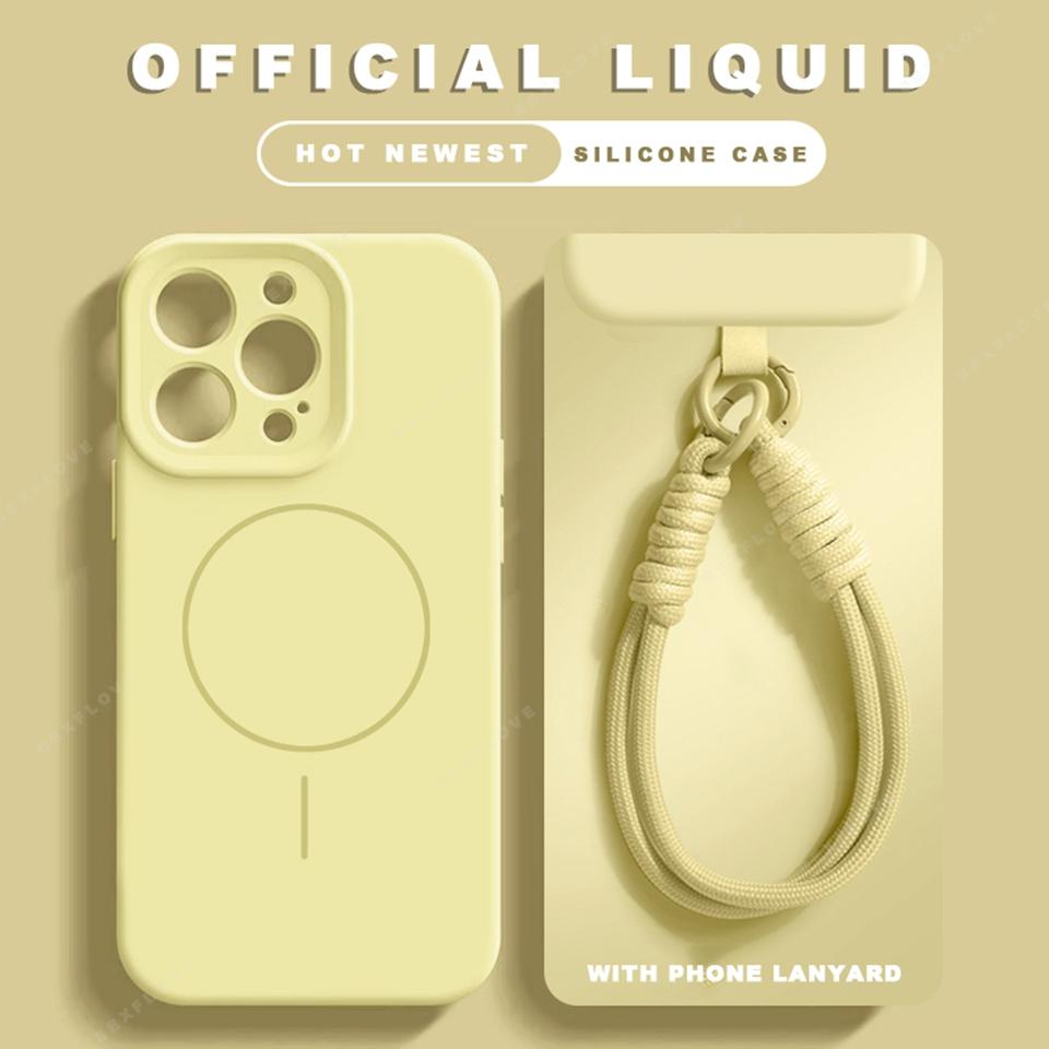 Official Magnetic Phone Case For For Iphone 1 14 16 Plus 12 13 16 Pro Max Liquid Silicone Lanyard Charge Protector Cover