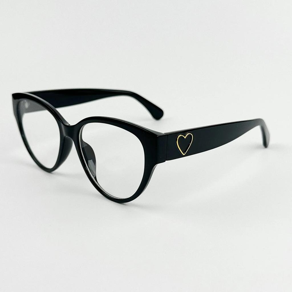 Love Retro Large Frame Myopia Glasses for Women Korean Cat Eye Heart Black Anti Blue Light Eyewear