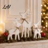 Seasonal Home Decor 3Pcs/Set Wooden Christmas Elk Table Sign Rustic Reindeer Family Tabletop Decoration Handcrafted Sign Jute Rope Bow Centerpiece