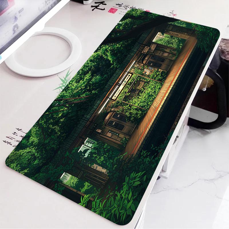 Green Desk Mat Natural Anime Scenery Laptop Mousepad PC Offices Accessories Large Mouse Pad Rubber Carpet Keyboard Extended Pads