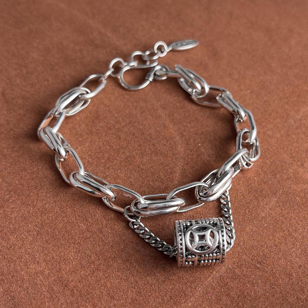 100% Solid 925 Sterling Silver Retro Bracelet for Women Men Vintage Handmade Heavy Chain Simple Bracelet Birthday Gift