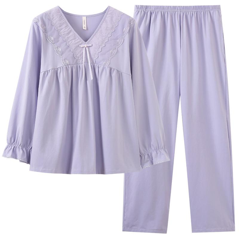 Women'S Pajamas With Chest Pads, Spring And Autumn Cotton Long-Sleeved Suits Can Be Worn Outside Pullover Loungewear