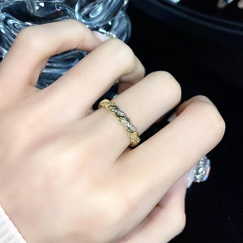 Gold Simple Fashion Full Diamond Zircon Geometric Opening Ring Women'S Adjustable Niche Design Exquisite Ring