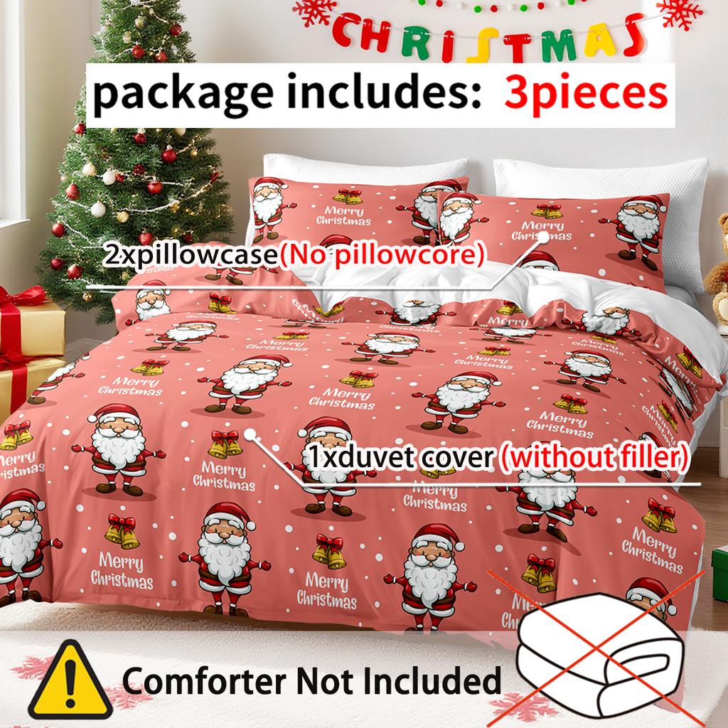 3pcs/set Christmas Reindeer Snowman Bedding Set Includes 1 Duvet Cover And 2 Pillowcases Soft And Skin-Friendly