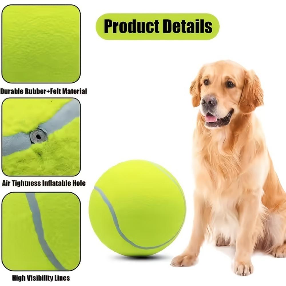 1pc 9.5inch Extra Large Inflatable Tennis Ball with Pump, Rubber Chew Toy for Medium and Large Dogs, Indoor & Outdoor Interactive Training Supplies