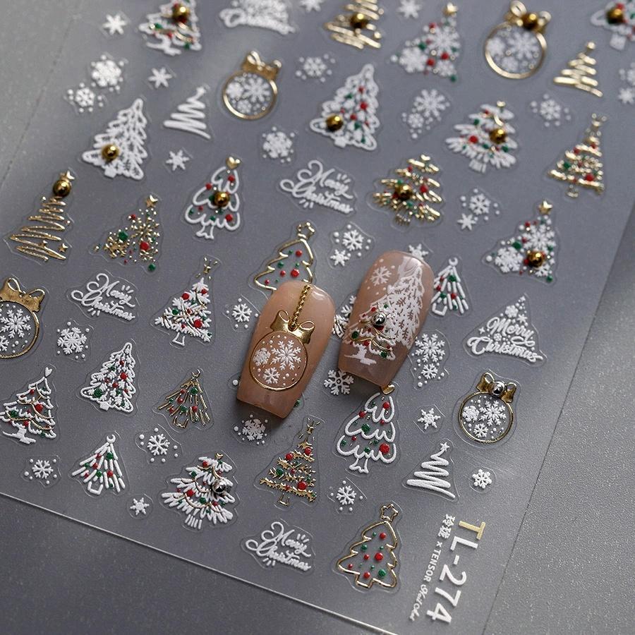 Cute Animals Bear Dog Cake Sweet Cherry Grid Bowknot Star Line Fruit Relief Self Adhesive Nail Art Stickers 5D Manicure Decals