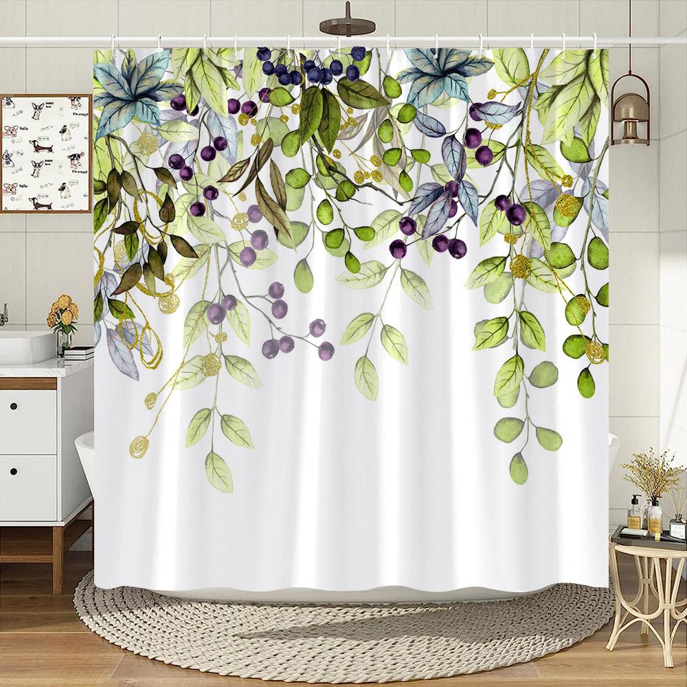 Autumn Leaves Pumpkin Shower Curtain Thanksgiving Orange Pumpkin Watercolour Eucalyptus Leaves Shower Curtains Bathroom Decor 120x180cm