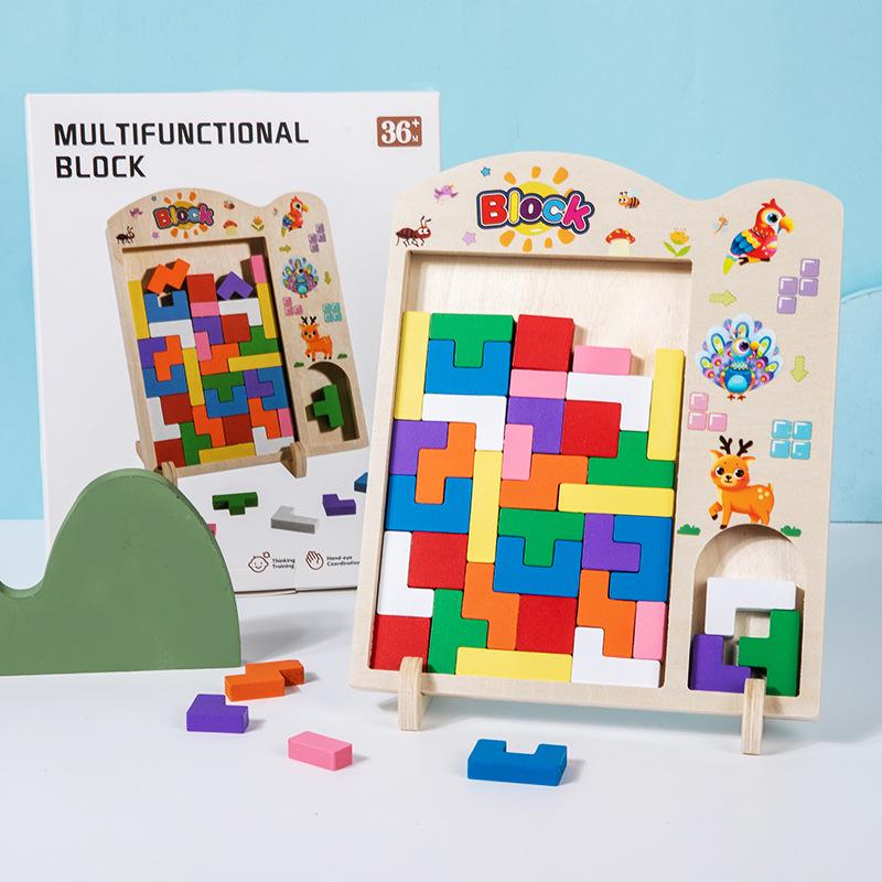 3D Stereoscopic Tetris Puzzle Blocks: Multi-functional Wooden Board Game for Parent-Child Interaction.