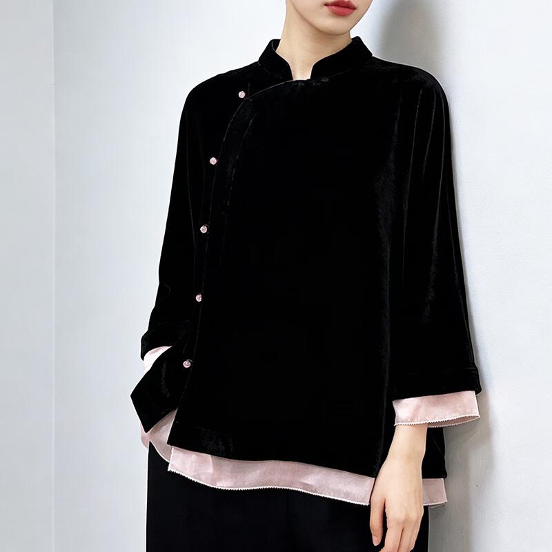 

Women s New Chinese Style Silk Velvet Spliced Top XXXL