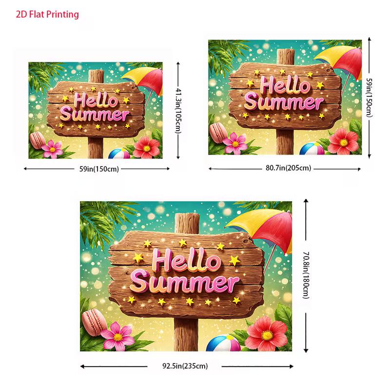 2D Colorful Hello Summer Tapestry for Room & Party Decor