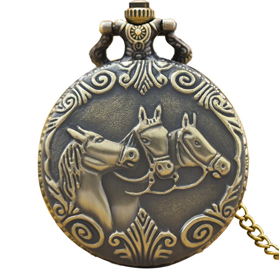Classic Western Riding Cowboy Horse Quartz Pocket Watch Retro Men's Women's Necklace Pendant Gift