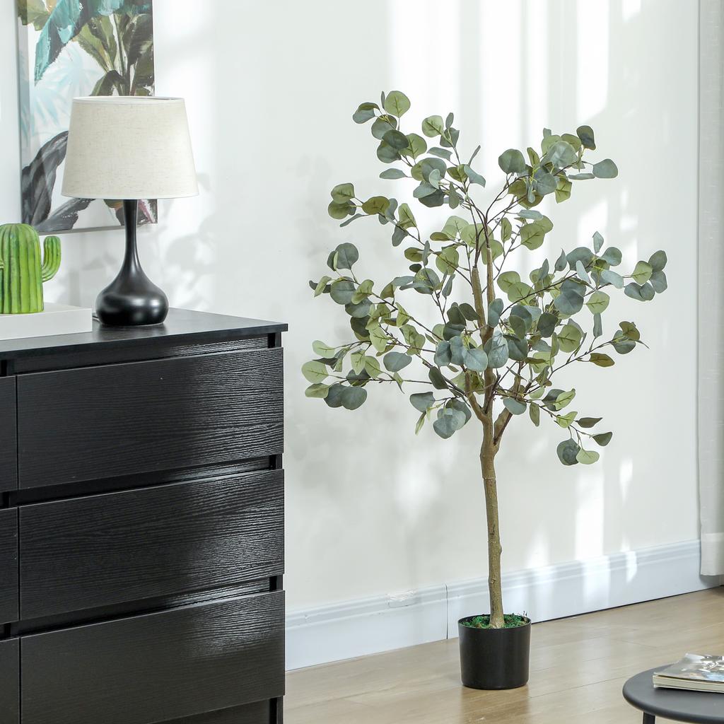 Decorative Artificial Plant 120 cm Synthetic Eucalyptus with 230 Leaves in Pot for Indoor Green