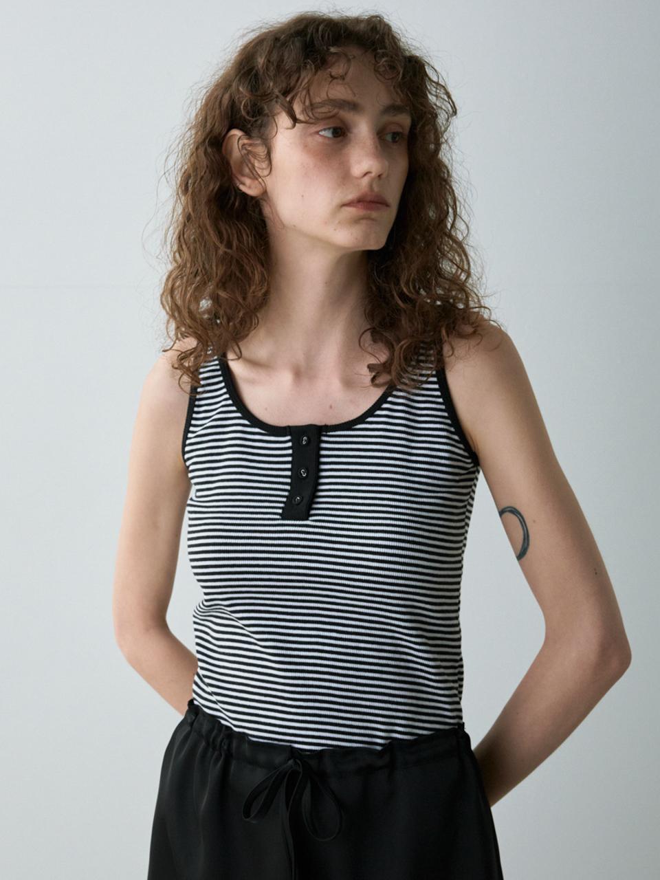 Nowood Button Stripe Sleeveless (Black) Free