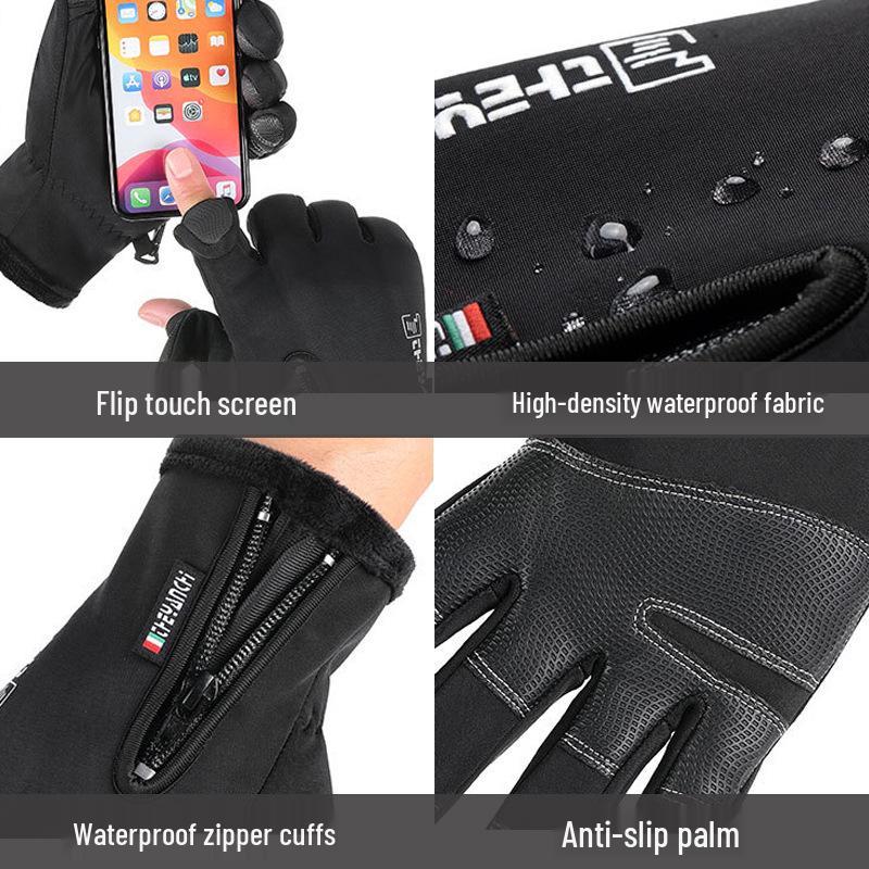 Men's Windproof Waterproof Touchscreen Winter Sports Gloves - Fingerless for Fishing & Cycling
