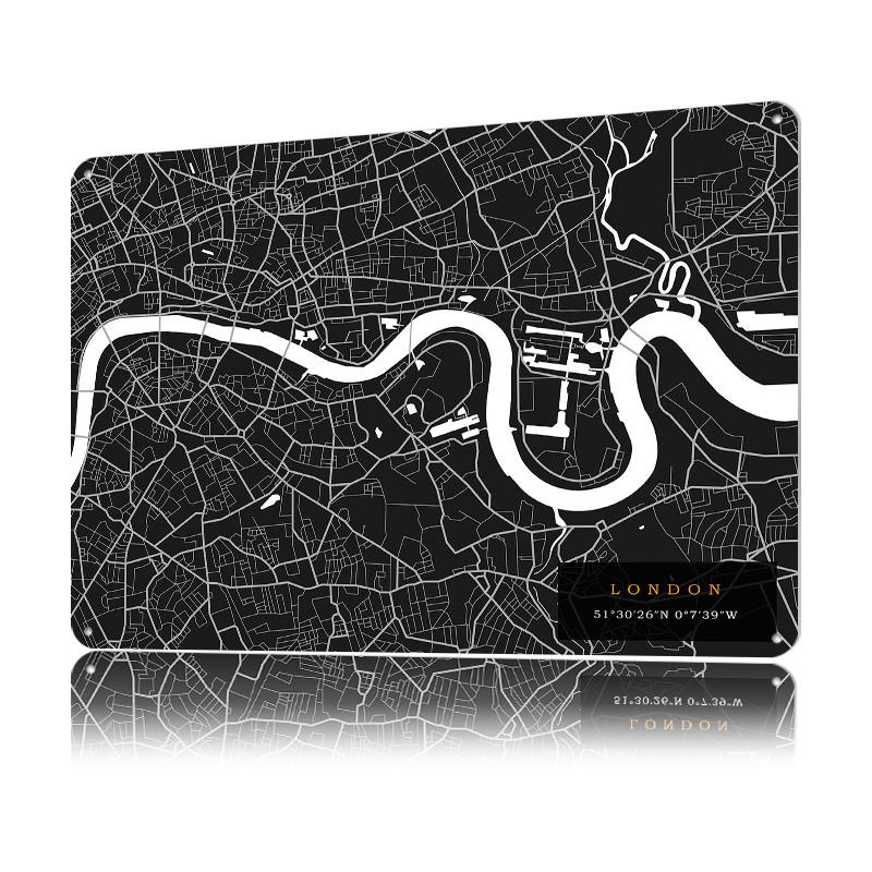 London Map Poster Customized Vintage Metal Signs Wall Art Retro Tin Plaque for Modern Home Decoration Luxury Bar Accessories
