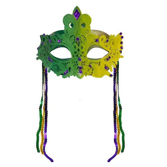 Mardi Gras Mask with Rhinestones Half Face Carnival Mask Sequins Tassel Masquerade Party Mask