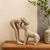A Woman Kissing a Small Dog Resin Figurine a Warm Pet Interaction Scene Sculpture Sandstone Resin Ornament