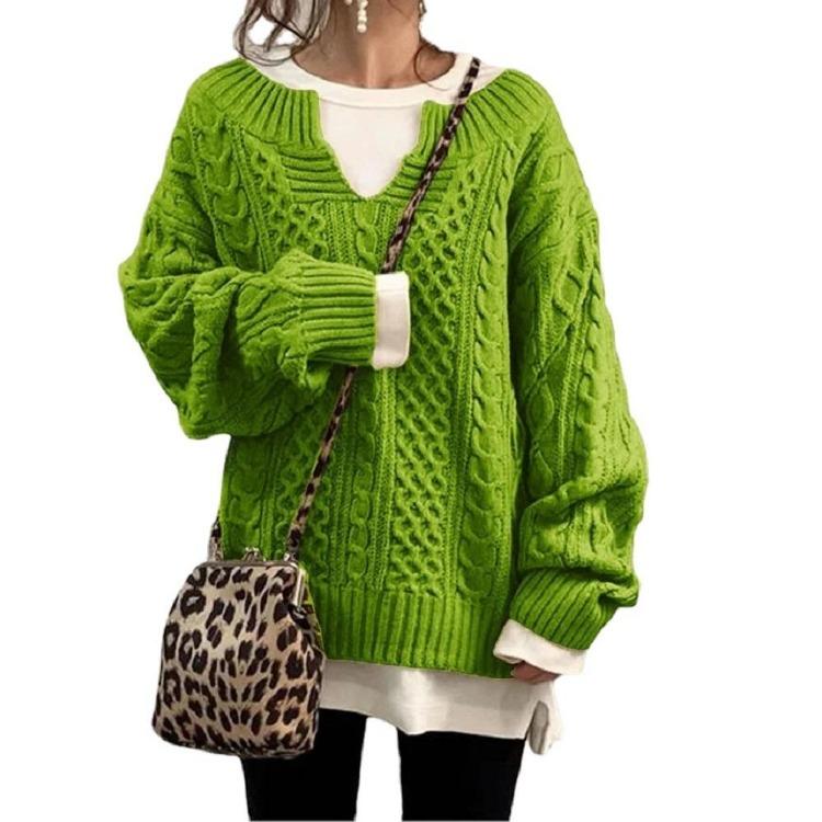 Casual Loose V-neck Knitted Sweaters Long Sleeve Women Jumpers for Ladies Autumn Winter Pullovers