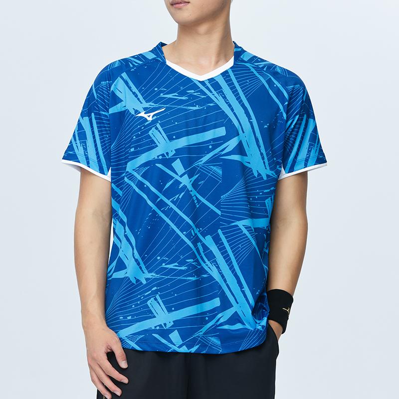 Mizuno Quick-Dry Sports Badminton Shirt Quick-Dry Sweat-Wicking Breathable Short Sleeve T-Shirt Unisex Tops Cobalt-Blue 72CA26Z1
