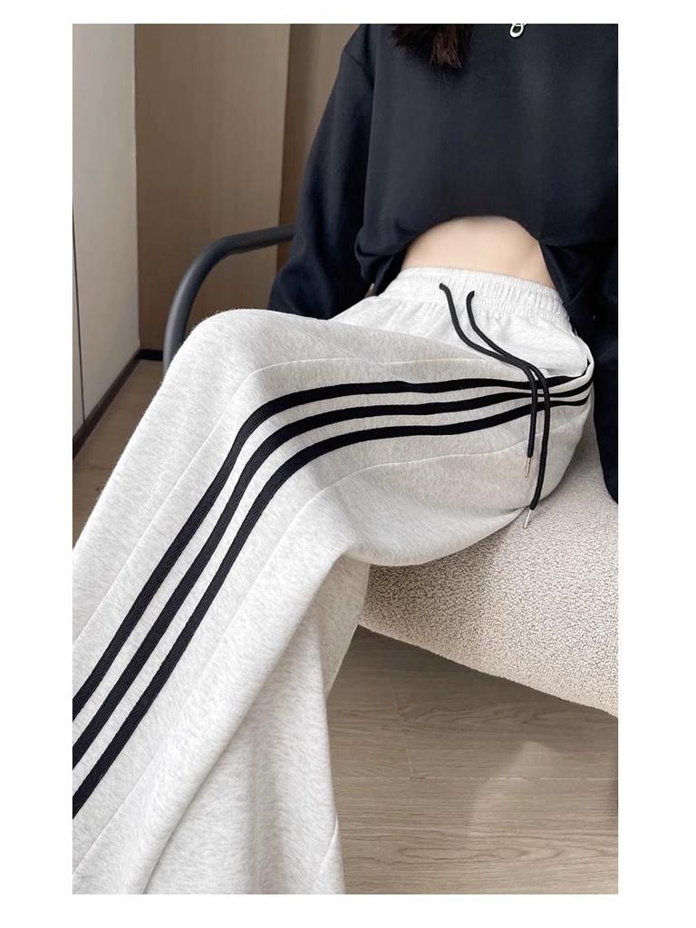 Plus Size Women's Striped Joggers - Wide Leg, Loose Fit, Spring/Autumn 2025 Collection