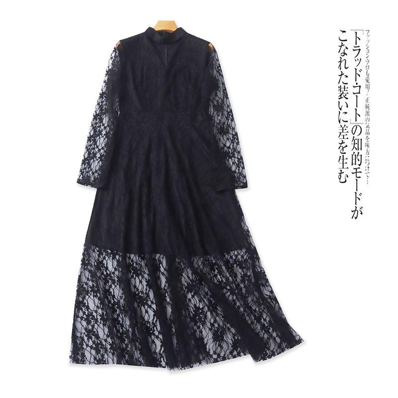 

Jacquard Mesh Dress Summer New Foreign Trade Women clothes Fashion Slim fit round V-neck Pullover Long sleeve Long dress 31822 Black B- 11-34-5 L