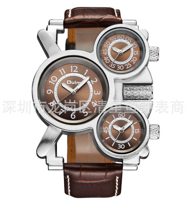 Oulm European Radium Men S Watch Quartz Multi-Time Zone Leather 1167 Casual Men S Watch