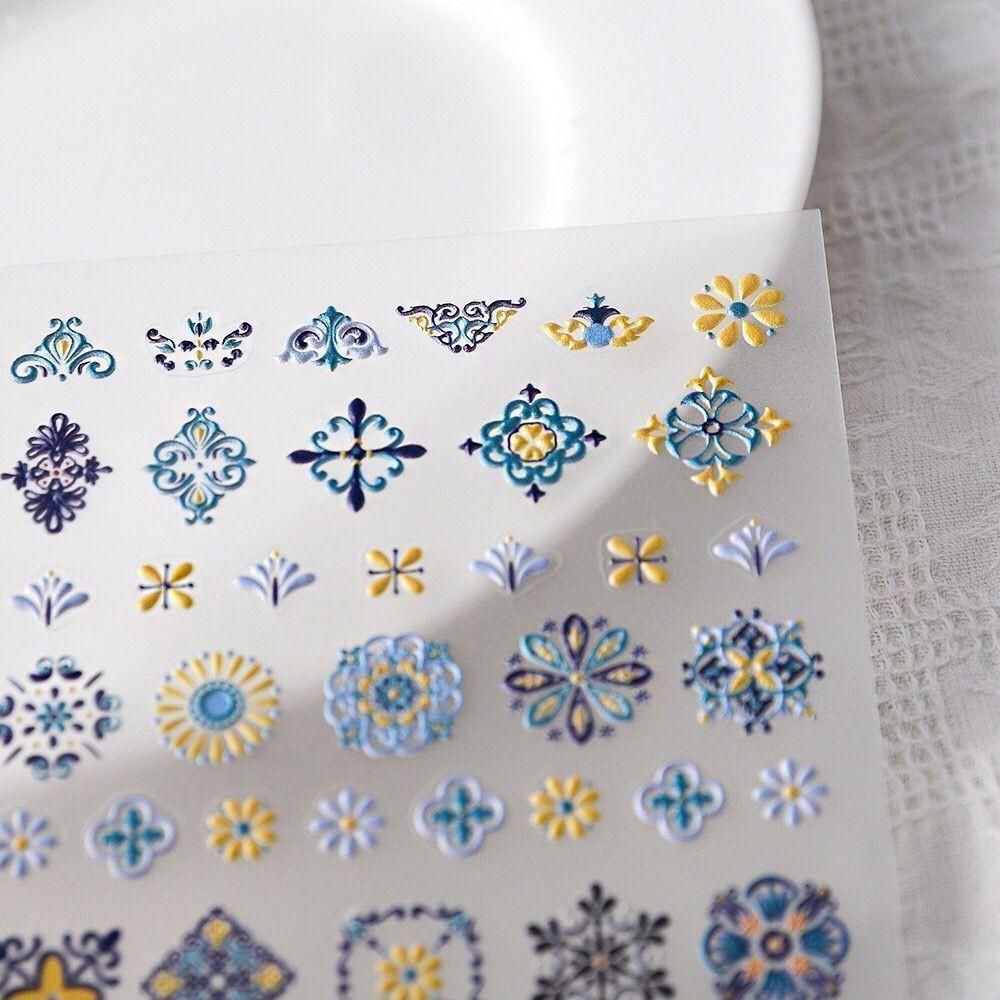 T New 5D Bohemian Ethnic Style Nail Art Sticker Relief Three-dimensional Painted Print Small Pattern Glue Nail