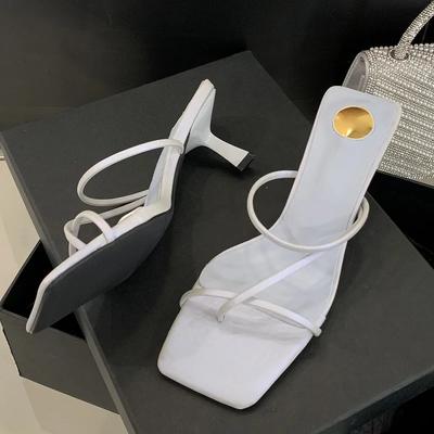 New Summer Fashion Narrow Band Hollow Out Women Slippers Square Toe Thin Low Heels Party Ladies Shoes Zapatos De Mujer