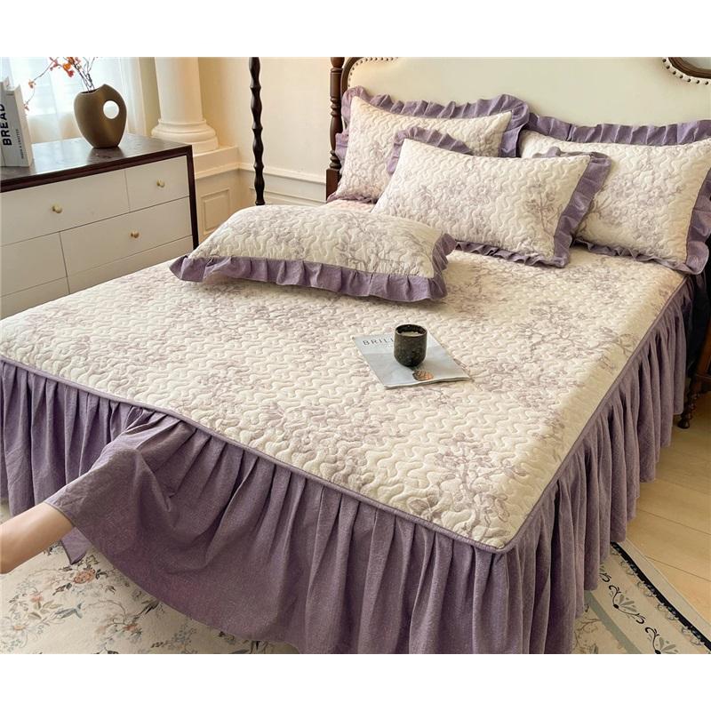 A Class Vintage Quilted Bed Skirt Washable Cotton Printed Bedspread 3 Piece Set Home Bedding Protector