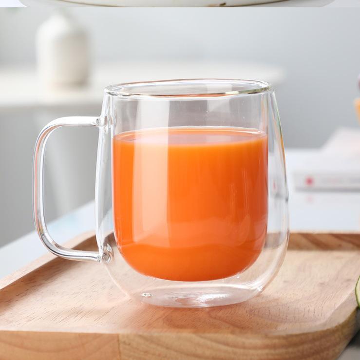 Egg-Shaped Double-Layer Glass Coffee & Tea Cup with Handle, Anti-Scald Design