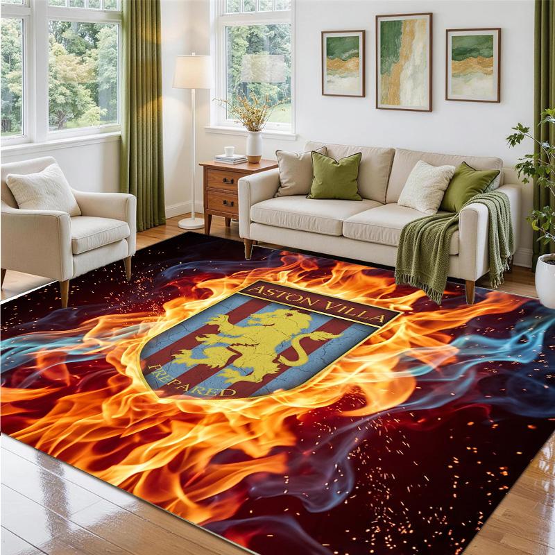 Aston Villa Football Design Crystal Velvet Rug Soft Decorative Mat for Bedroom Entrance