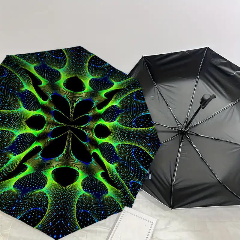 1pc Psychedelic Patterns Automatic Open/Close Umbrella with Windproof, 8-Rib Sturdy Canopy, Durable Ribs, Fashionable Design1198A