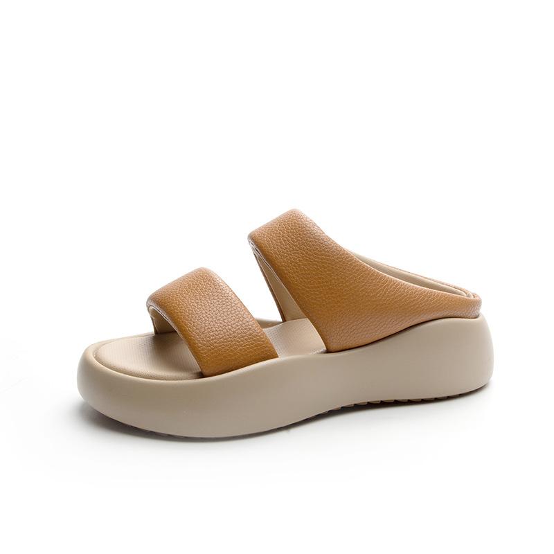 Explosive Round Head Thick Bottom Wide Edge Word with Thick Bottom Soft Elastic Women's Cool Slippers