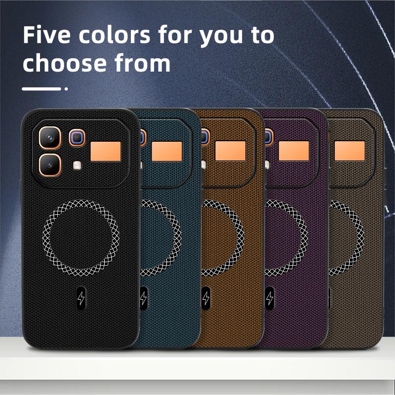 For Infinix Note 60 Rugged Magnetic Phone Case For Infinix Note 60 Pro Lens Protection Leather Texture Wireless Charging Cover