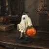 Halloween Table Centerpiece Vintage Ghost Figurine, Cute Spooky Resin Statue with Pumpkin Black Cat Ornament Bucket And for Indoor Kitchen Home Decor