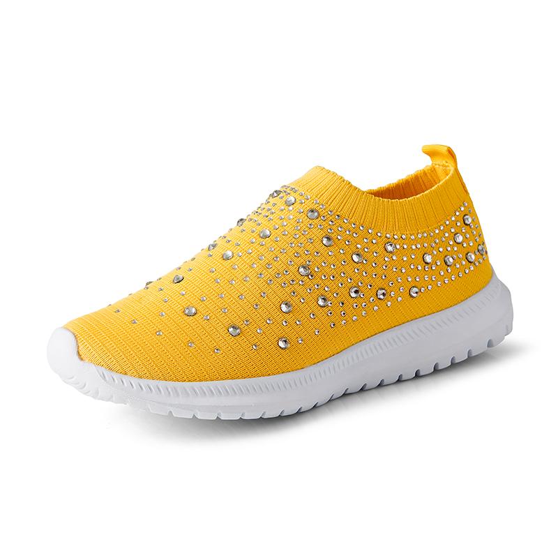 Fashion Women Flat Shoes Knitted Shoes Breathable Mesh Sneakers Crystals Sparkly Sock Shoes Casual Lightweight Walking Shoes
