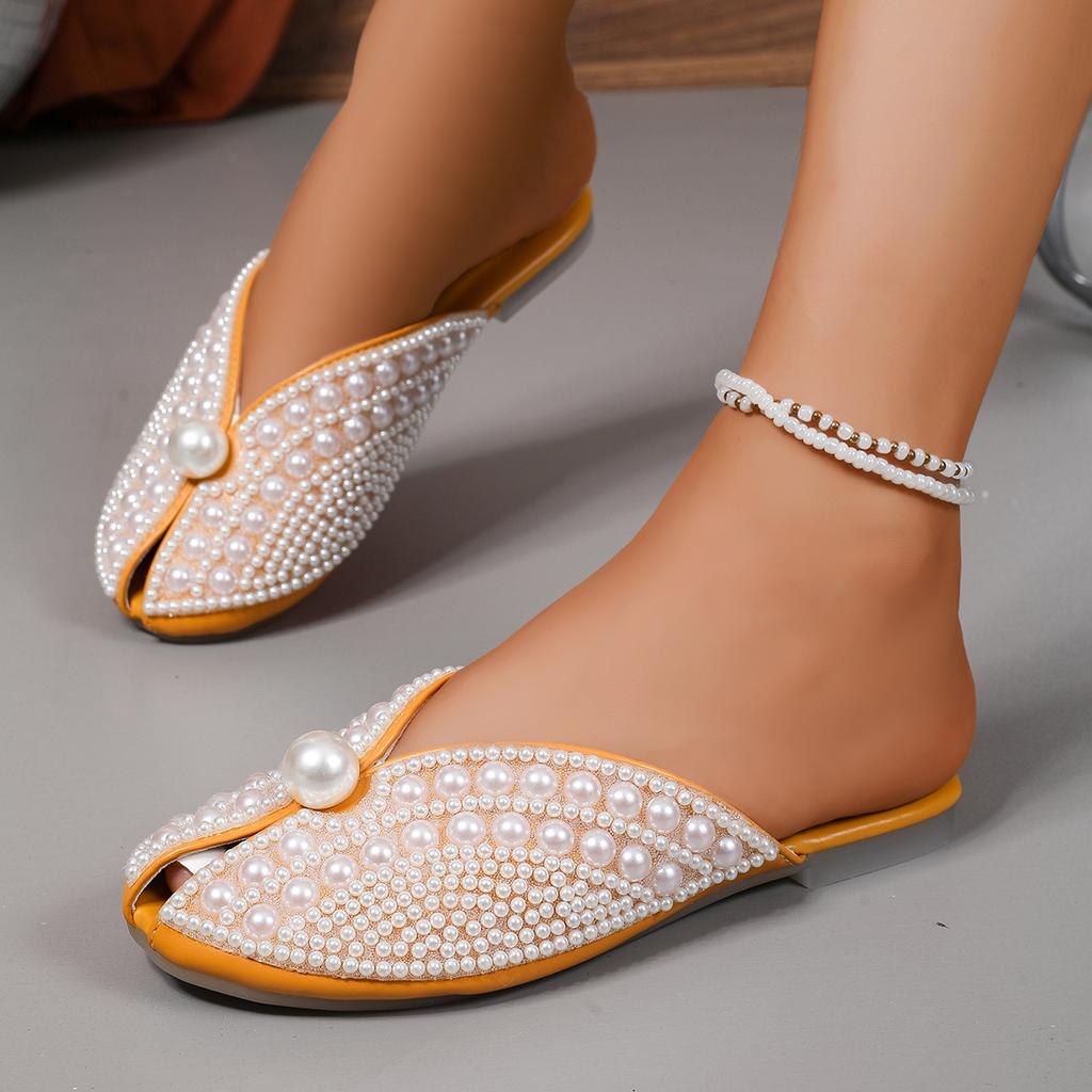 Women Slippers Summer Fashion Rhinestone Home Women Mules Shoes Elegant Slippers Luxury Designer Flat Sandals House Slides Women