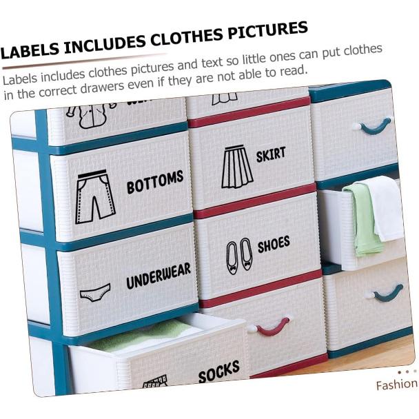 3pcs Boy Girl Clothing Labels Self-Adhesive Clothing Sort Stickers for Dresser Organization Educational Decals for Wardrobe with Pictures and Text
