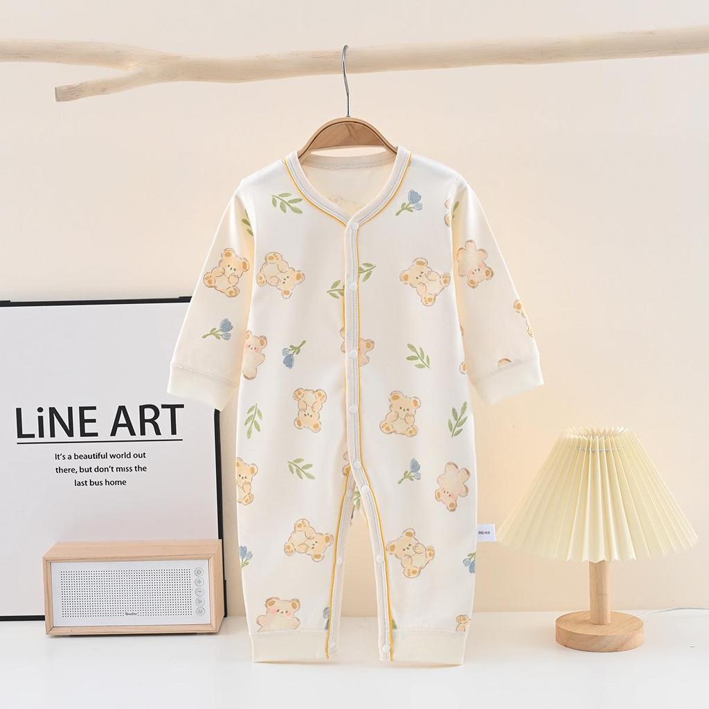 All-Season Long-Sleeve Pure Cotton Tagless Baby Bodysuit for Spring & Autumn