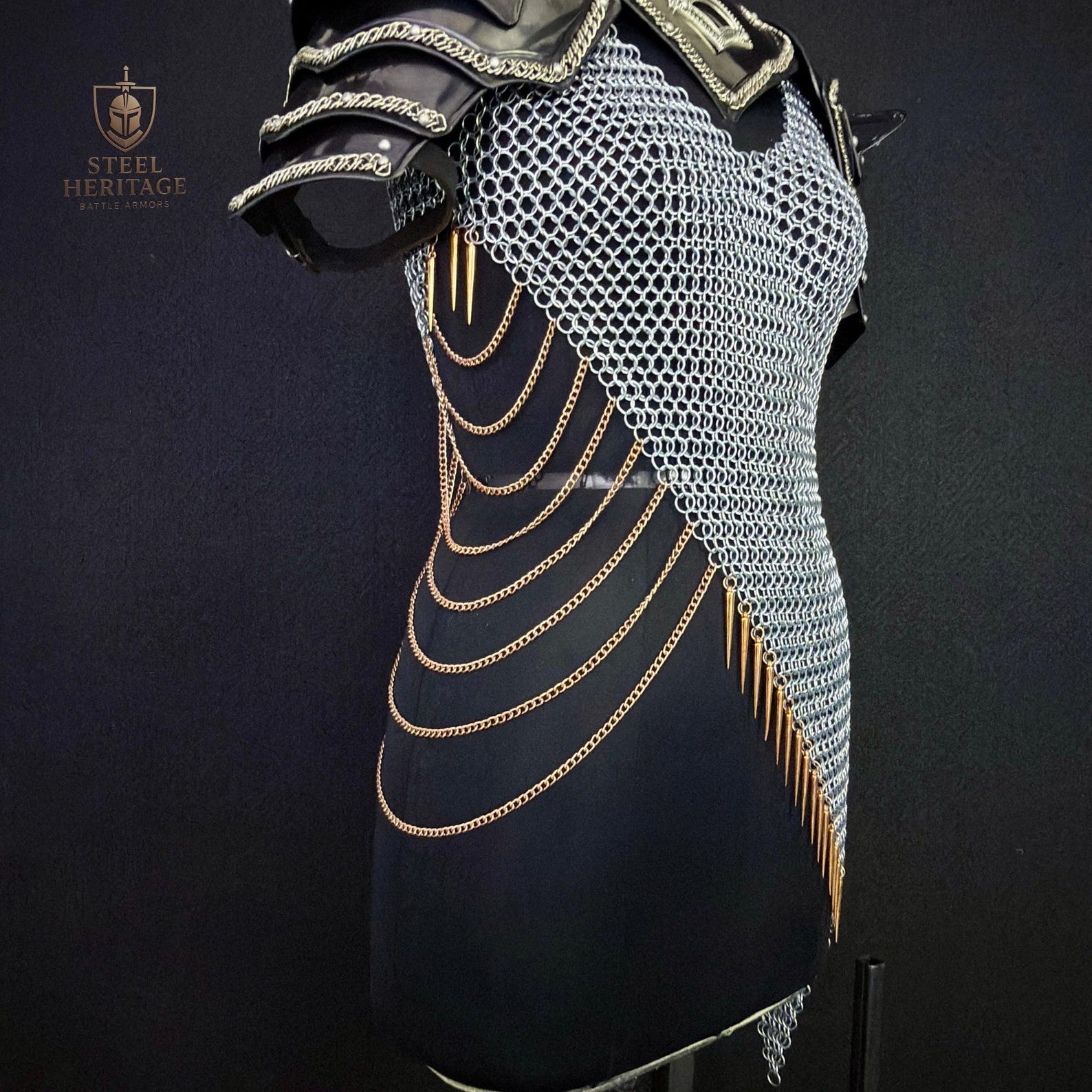 Women s Fantasy Warrior Costume with Chainmail and Shoulder Guards for LARP Cosplay Renaissance Faire