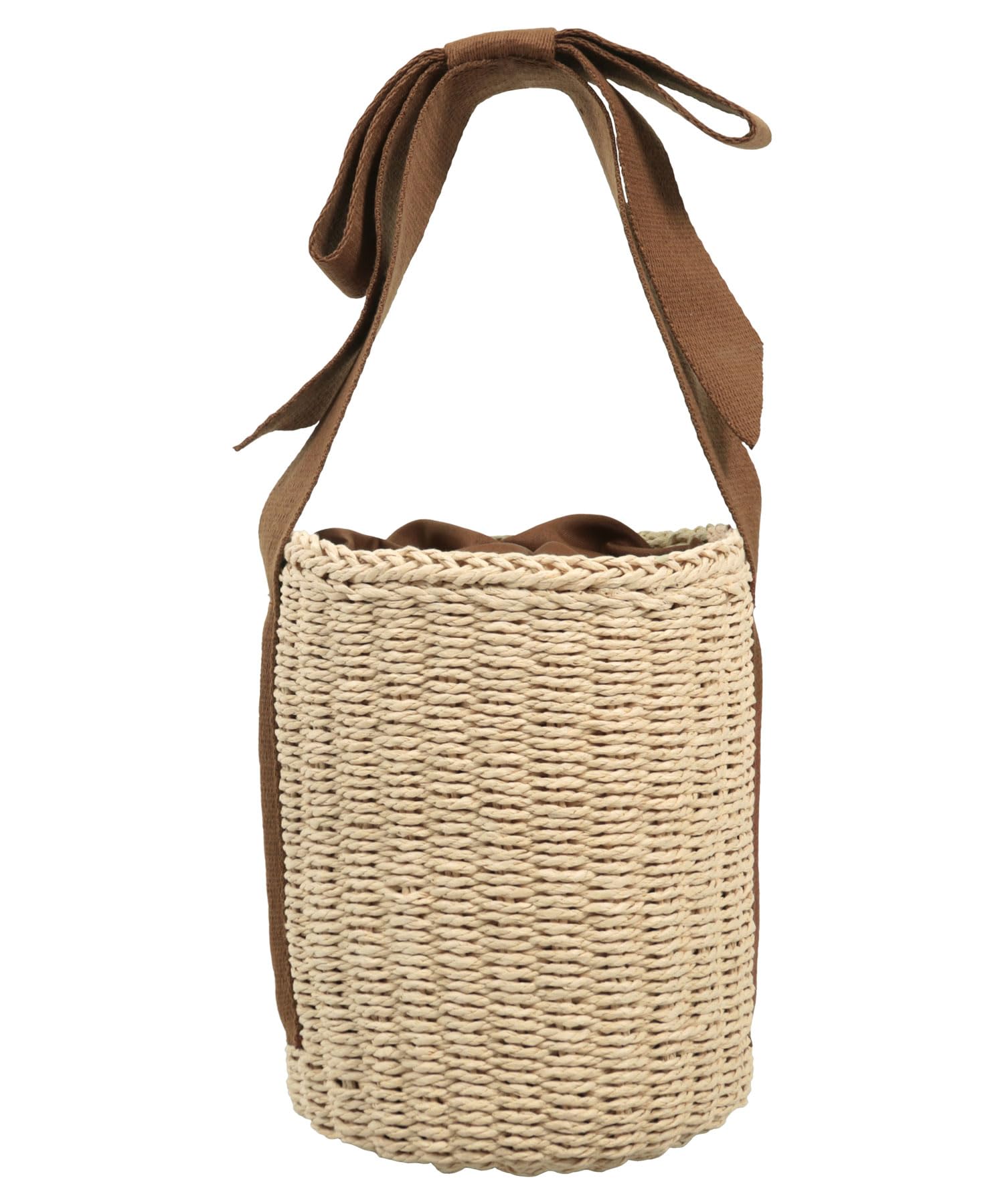 

Kobe Lettuce Basket Bag with Ribbon Handle, Bucket Basket Bag, Handbag for Women, Summer, Summer Festival, Cute [B1610], Free Size, EcruBrown
