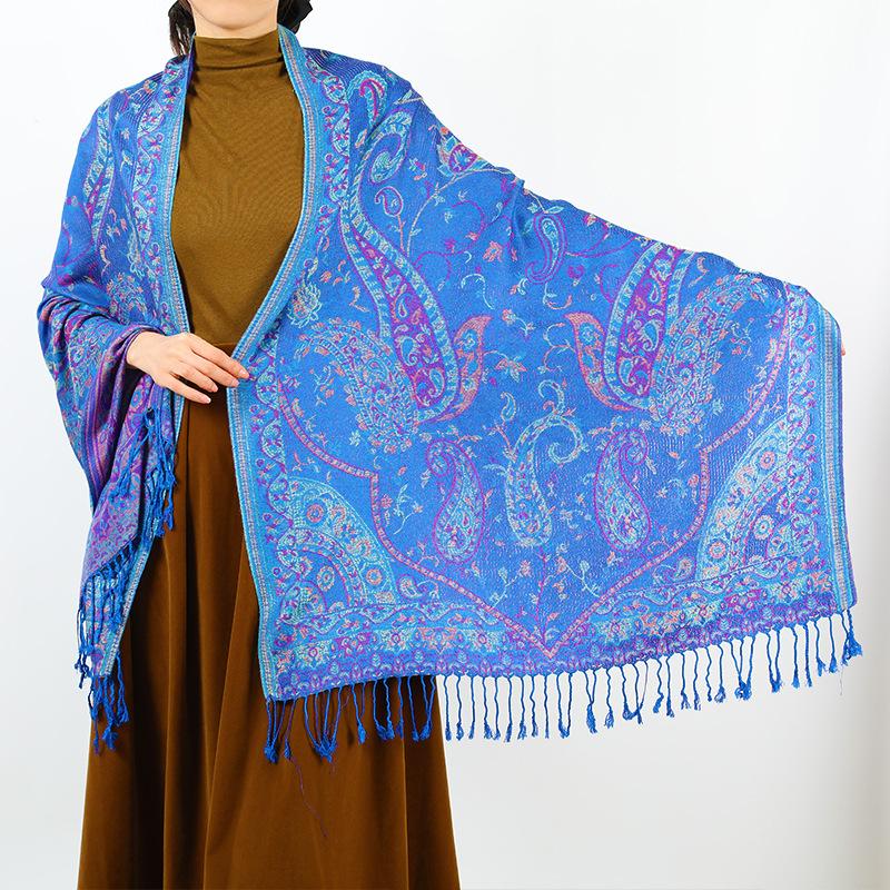 Luxury Silky Pashmina Shawl Women Paisley Jacquard Scarf Ethnic Style Cotton Print Scarves Soft Long Tassel Bufandas Wraps
