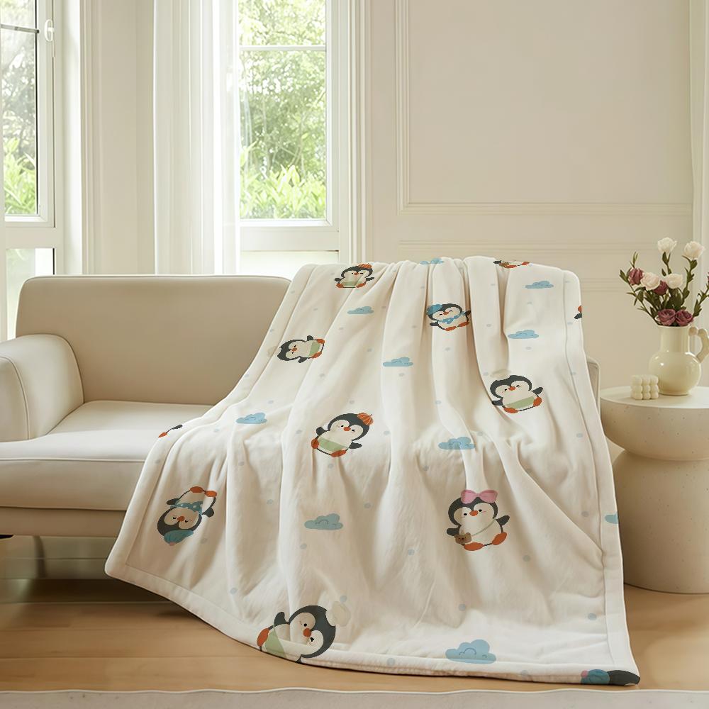 Cartoon Penguin Cute Blanket Warm Soft Suitable For Bedroom Sofa Bed Living Room Office Travel Camping Gifts