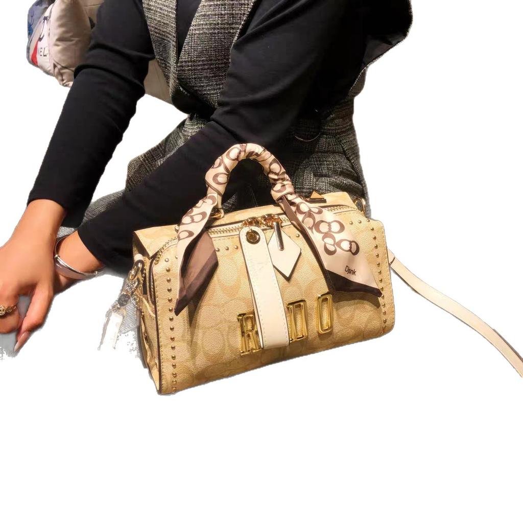 Genuine Leather Boston Pillow Bag, Women's New High-end Fashion Handbag, Single Shoulder Crossbody Bag