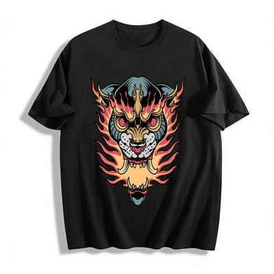 Fierce Flame Beast Print Trendy Street Style Casual Top Pure Cotton T-shirt