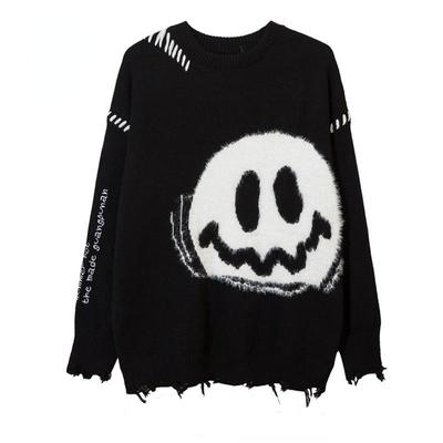 Punkový pletený sveter Smiley Jeseň Nadrozmerný Voľný Pánsky pulóver Ležérny Hip Hop Street Dlhý rukáv
